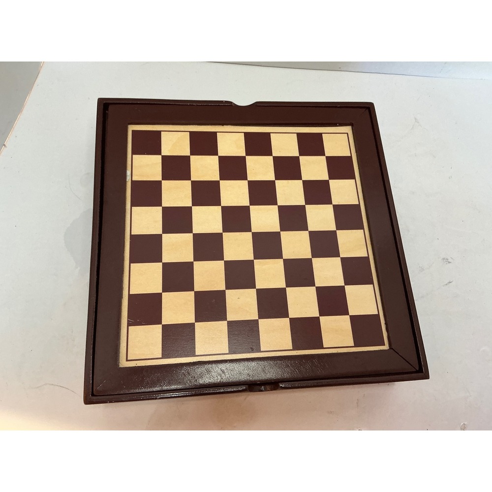 7 in 1 Wooden Board Game Fourstar Set Chess Backgammon Dominoes Cards Brown